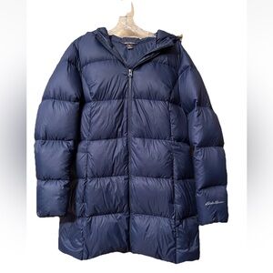 Eddie Bauer Dark Blue Women’s Quilted Mid-length Down Puffer Parka, Size XL